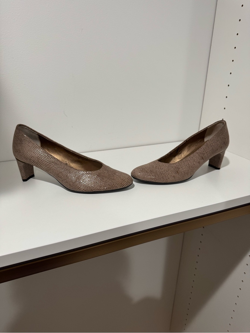 Vaneli Taupe Textured Low Block Heel Pumps